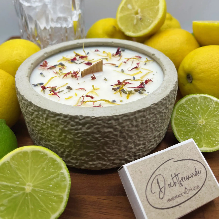 XL Citronella-Kerze „Der Abend“ mit wählbarem Deckel und Blütendekor