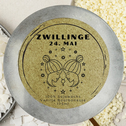 Personalisierte Zwillinge Duftkerze fuer Geburtstag Gespraeche und kleine Rituale