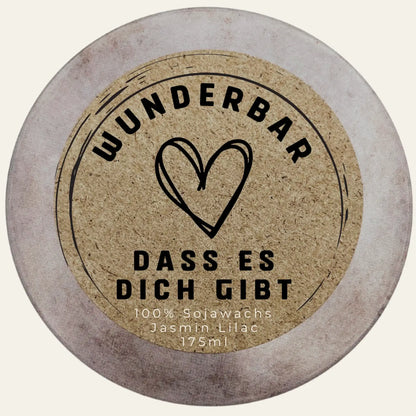 Geschenkkerze Wunderbar dass es dich gibt mit Wunschduft und persönlicher Gestaltung