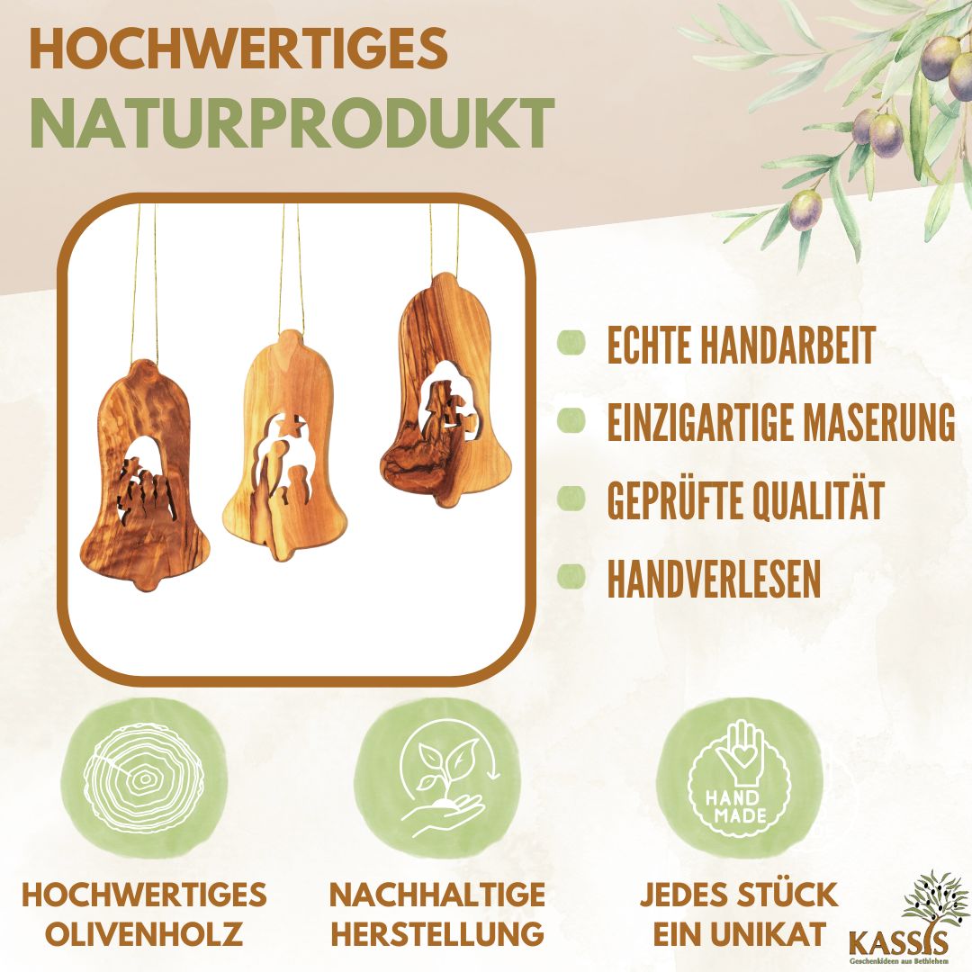 Kerststal-hangers van olijfhout – set van 3