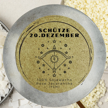 Personalisierte Schütze-Duftkerze zum Geburtstag