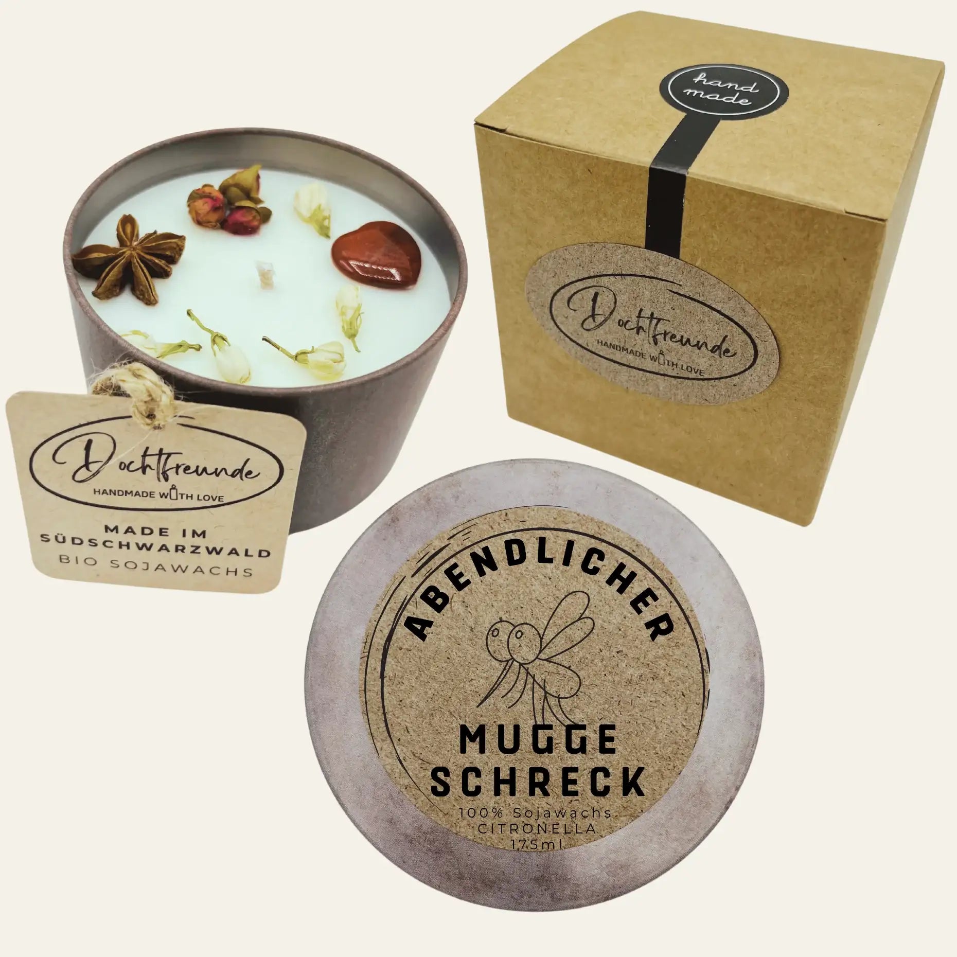 Personalisierbare Outdoor-Duftkerze „Mügge-Schreck“ mit Duftwahl