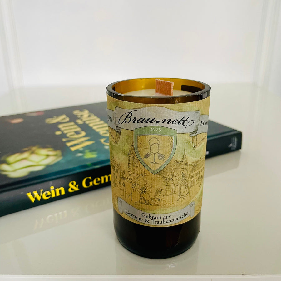 Flaschenkerze Kuehn & Schätzel Brau.Nett 2019 als Upcycling Kerze aus originaler Weinflasche
