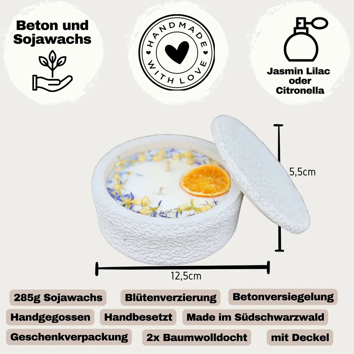 XL Betonkerze mit Jasmin Lilac Duft