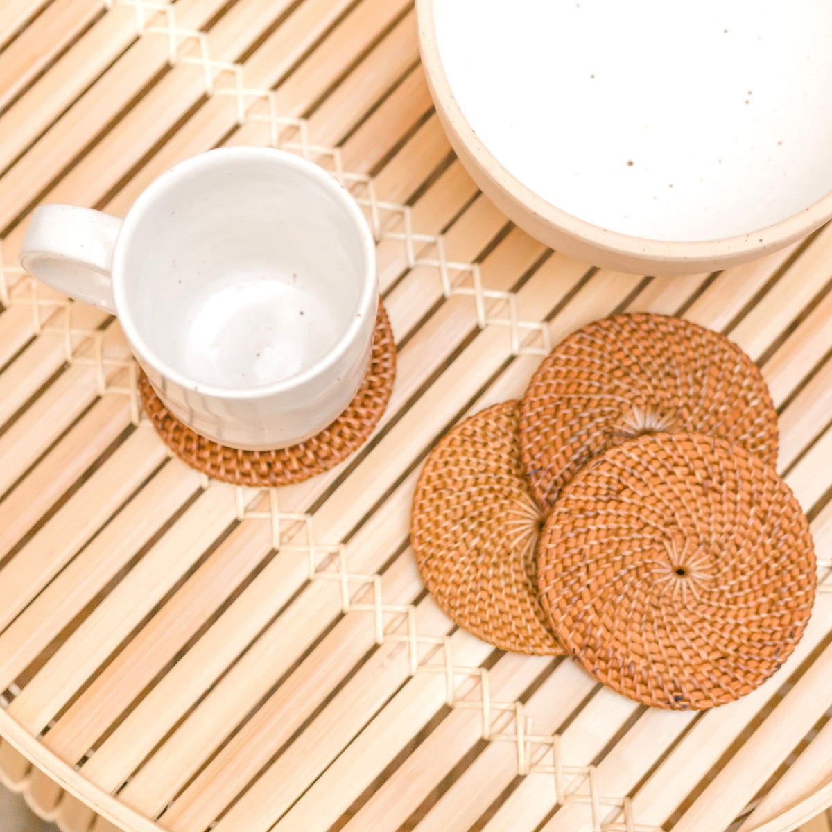 Untersetzer-Set TIBU (4er-/8er-Set) – Rattan