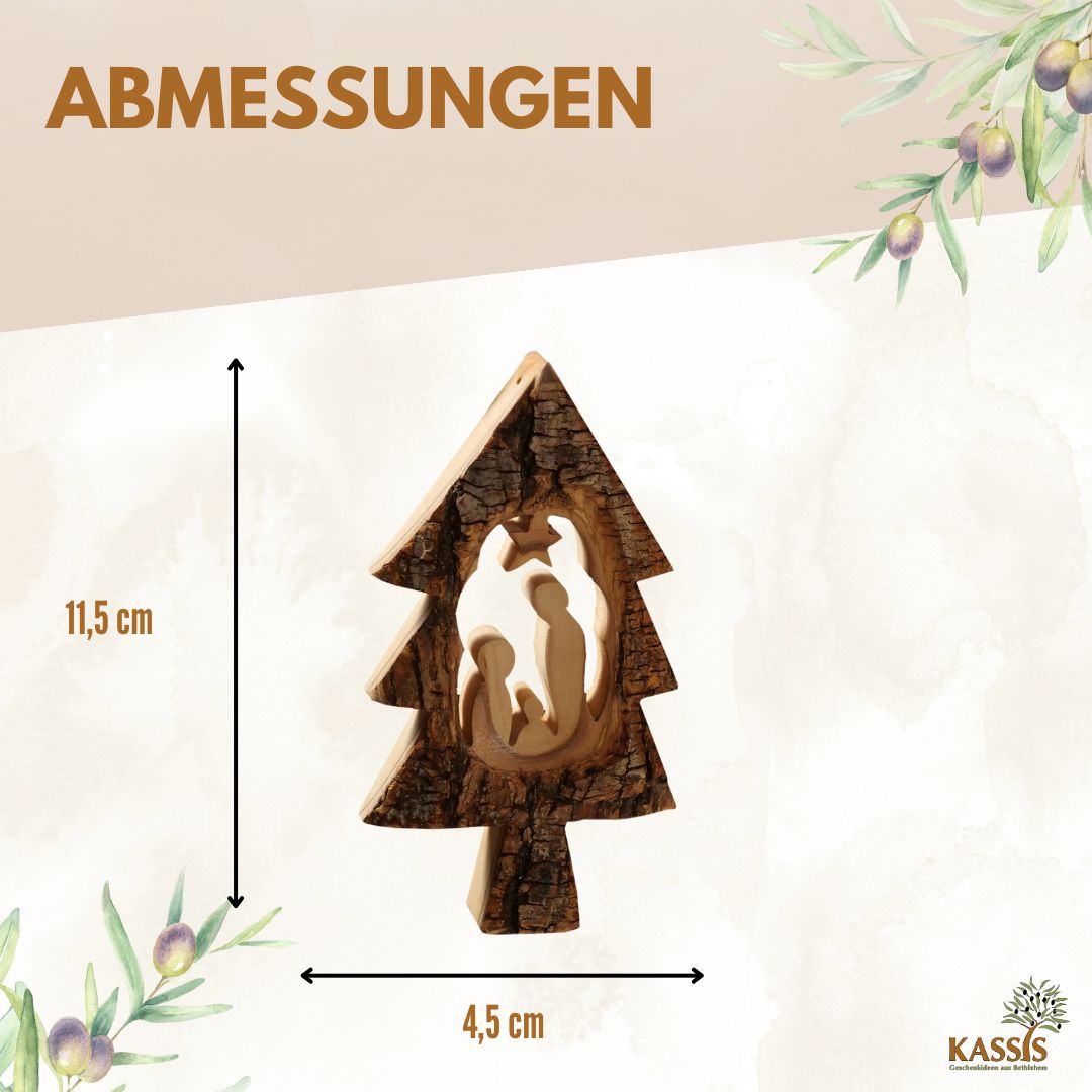 Kerststal-hangers in kerstboomvorm – set van 3 met schors