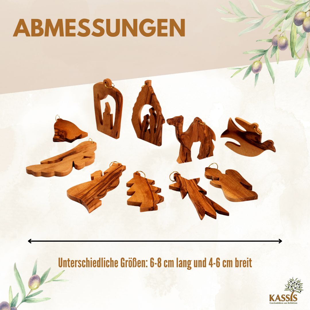 Kersthangers van olijfhout – set van 10