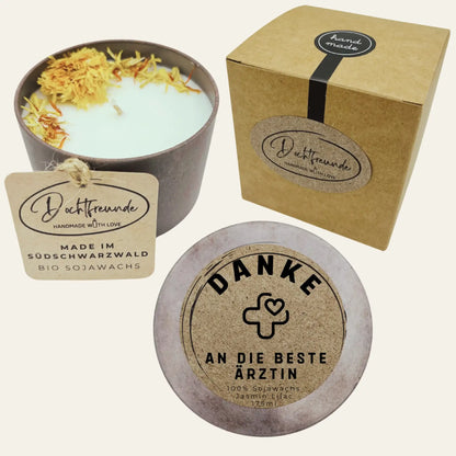 Personalisierte Duftkerze Danke an die beste Ärztin als wertschätzendes Geschenk nach Behandlung und Begleitung
