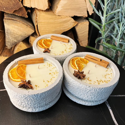 3er-Set XL Citronella-Kerzen „Die Wärme“ in Betongrau