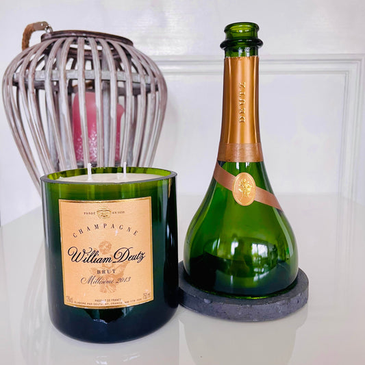 Flaschenkerze William Deutz Millésime Champagne 2013 als Upcycling Kerze aus originaler Champagnerflasche