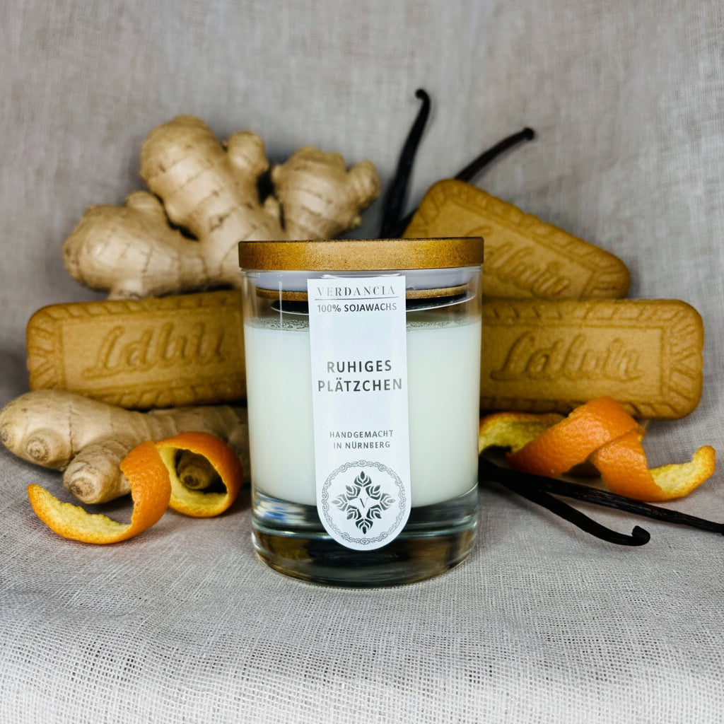 Verdancia Original Ruhiges Plätzchen – würzige Sojawachs-Duftkerze im Glas