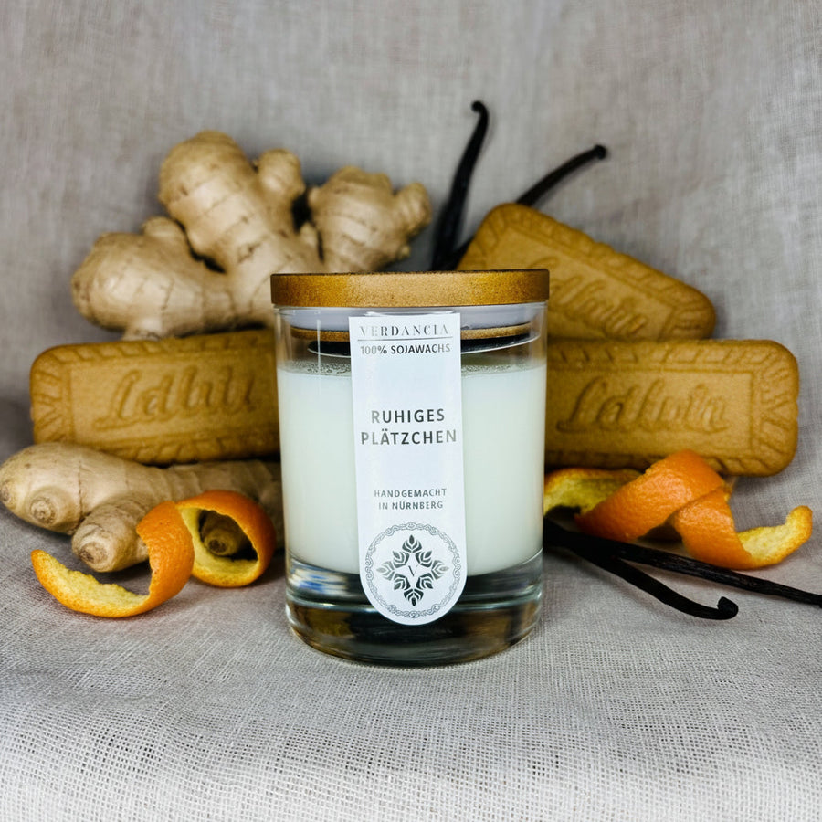 Verdancia Original Ruhiges Plätzchen – würzige Sojawachs-Duftkerze im Glas