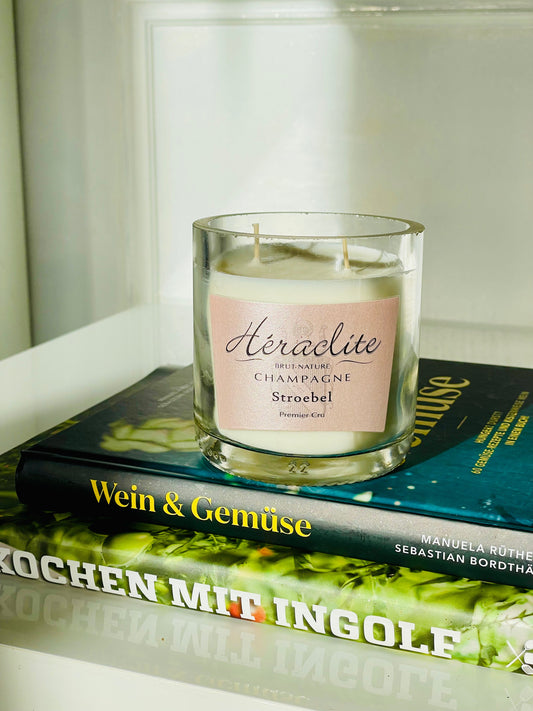 Flaschenkerze Stroebel Héraclite Premier Cru 2011 als Upcycling Kerze aus originaler Champagnerflasche