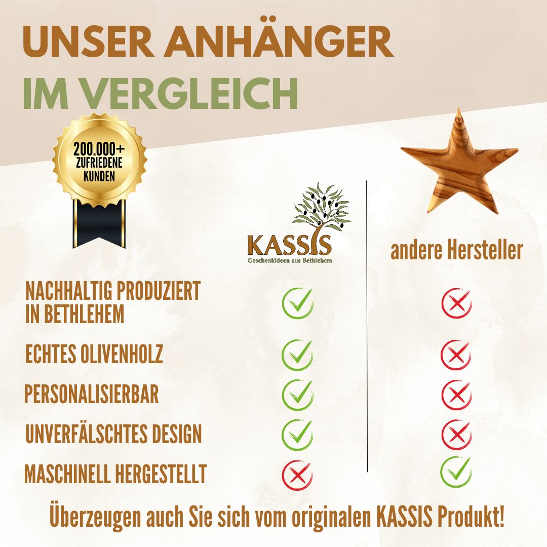 Olivenholz-Weihnachtsstern mit Gravur – 8 cm – weitere Produktansicht 4 von 10