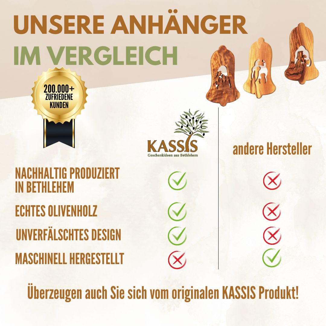 Kerststal-hangers van olijfhout – set van 3