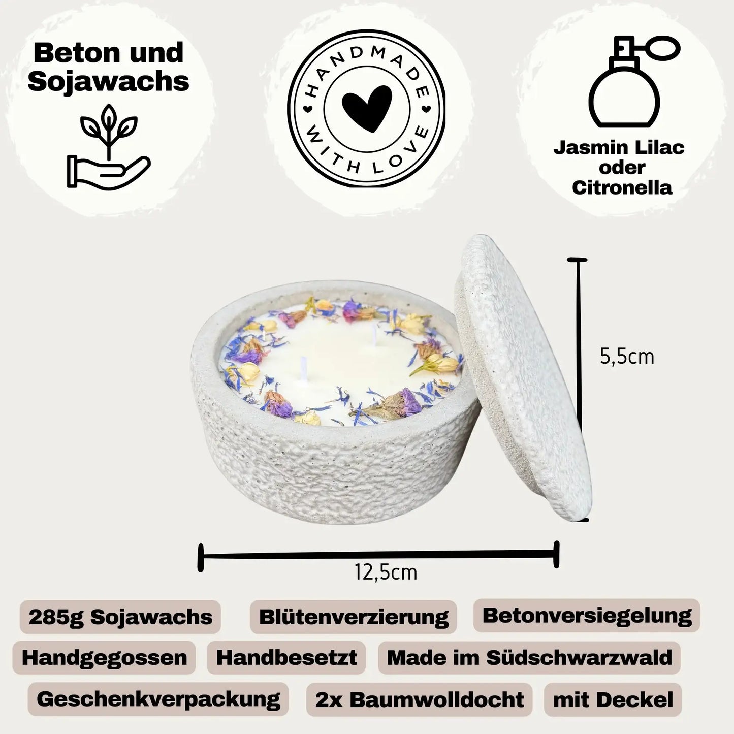 Dekorierte Outdoor-Duftkerze „Die Blüte“