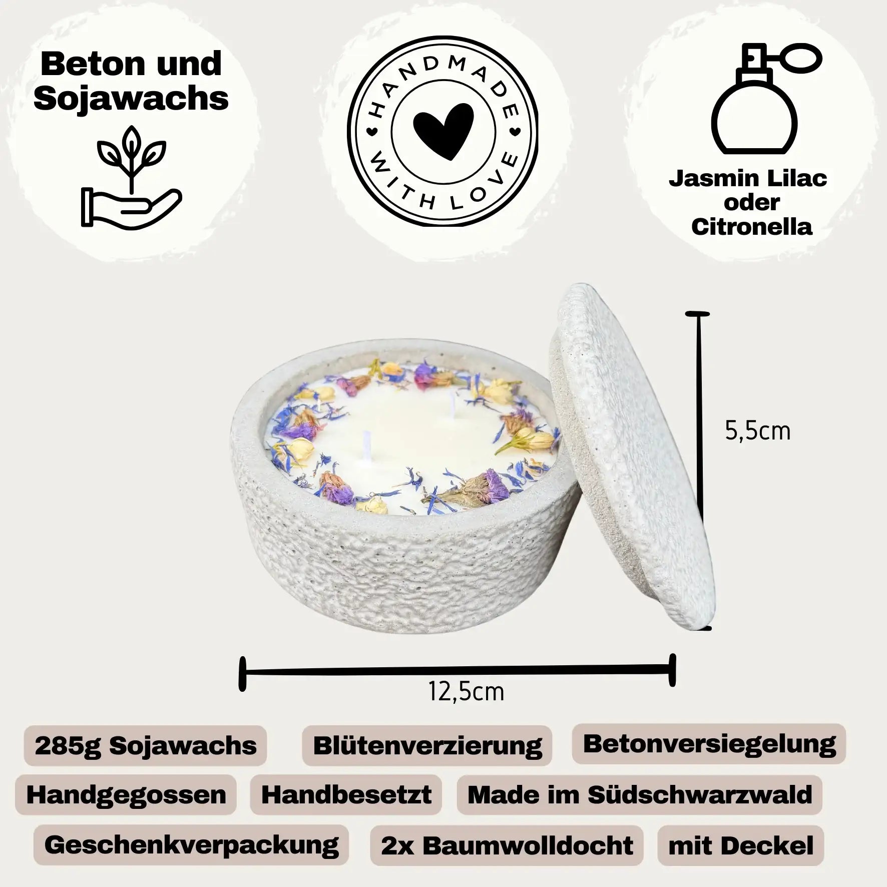Dekorierte Outdoor-Duftkerze „Die Blüte“