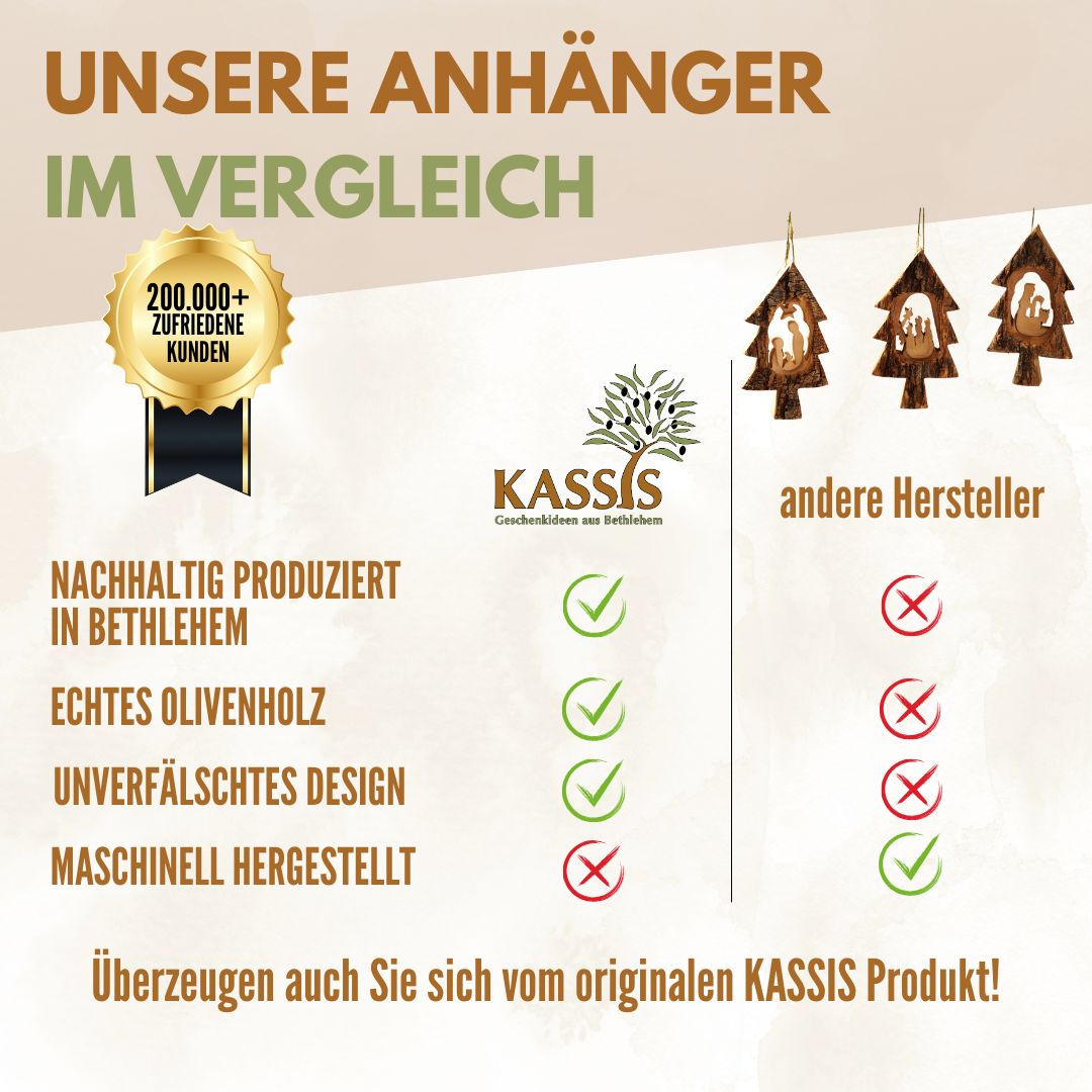 Kerststal-hangers in kerstboomvorm – set van 3 met schors
