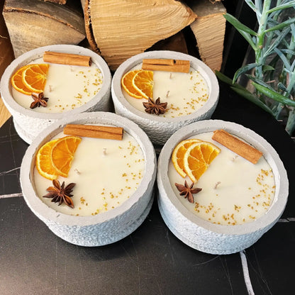4er-Set XL Citronella-Kerzen „Die Wärme“ in Betongrau