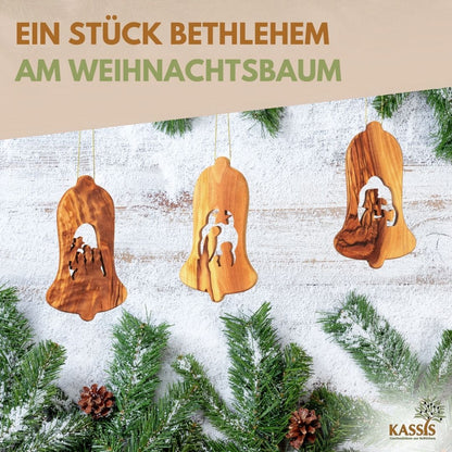 Kerststal-hangers van olijfhout – set van 3