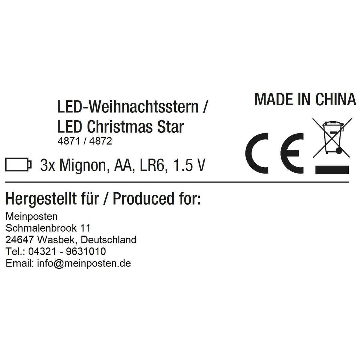 LED-Weihnachtsstern – Rot, 44 cm, mit Timer