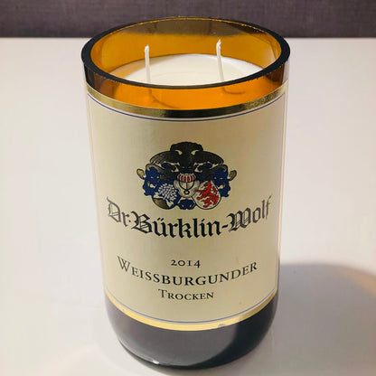 Flaschenkerze Magnum Dr. Bürklin-Wolf Weissburgunder 2014 als Upcycling Kerze aus originaler Magnumflasche