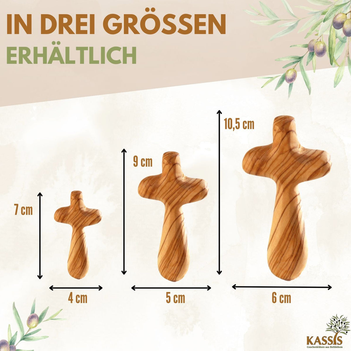 Olivenholz-Handkreuz mit Gravur – 7 bis 10,5 cm – weitere Produktansicht 3 von 13