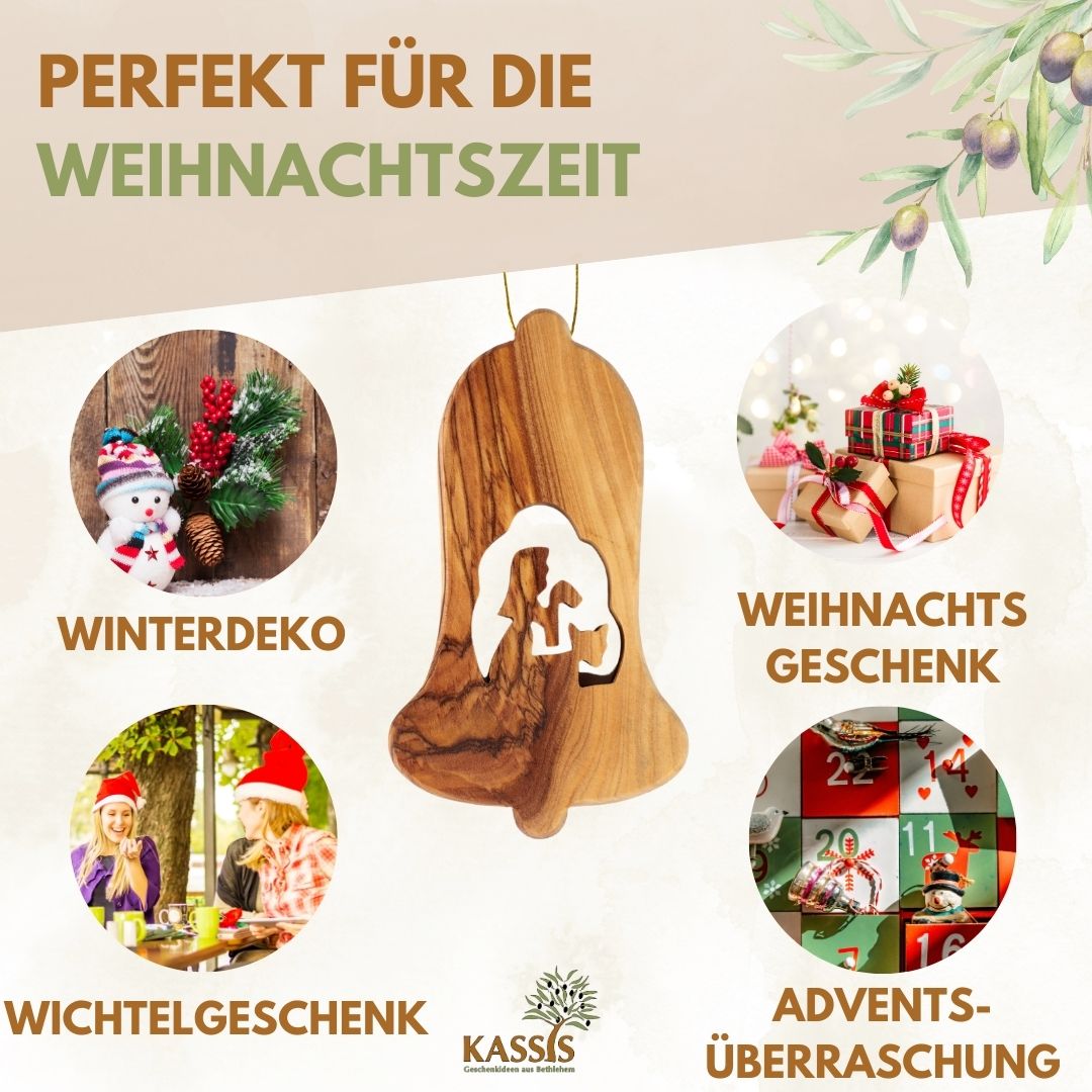 Kerststal-hangers van olijfhout – set van 3