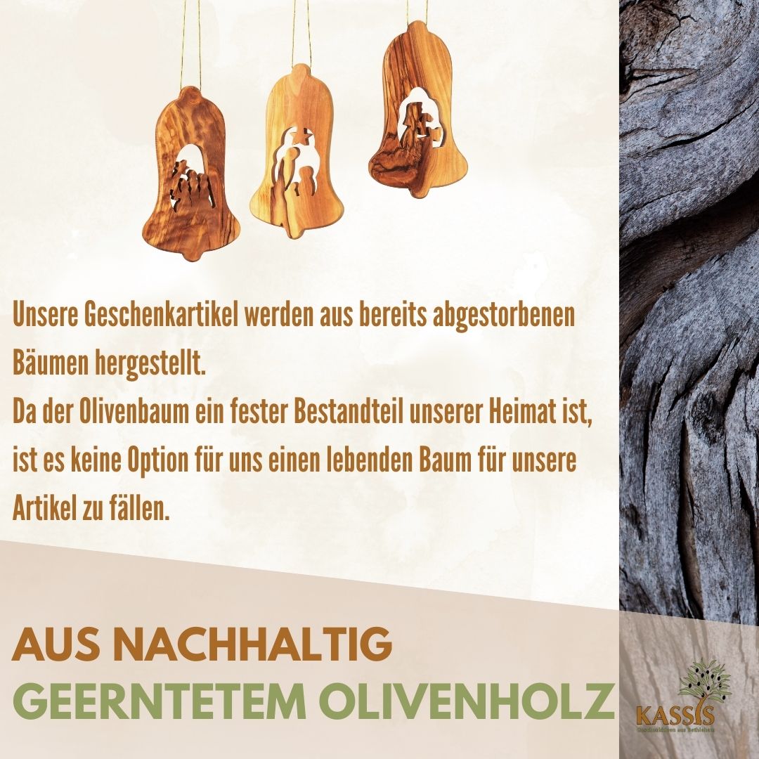Kerststal-hangers van olijfhout – set van 3