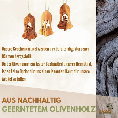 Kerststal-hangers van olijfhout – set van 3