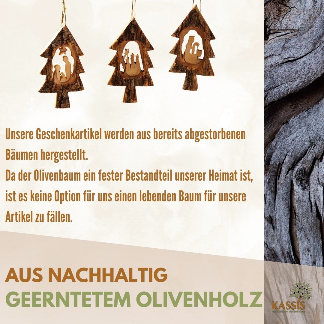 Kerststal-hangers in kerstboomvorm – set van 3 met schors