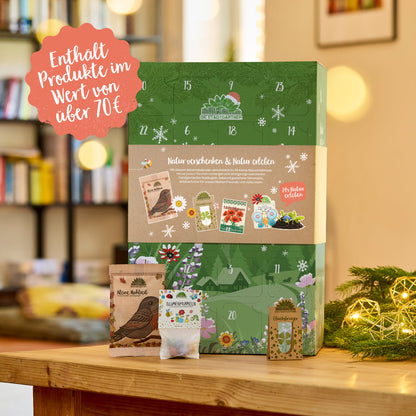 Adventskalender Naturerlebnis in weihnachtlicher Szene