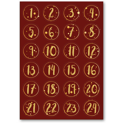 Adventskalender-Zahlenaufkleber 1 bis 24 in vier Farben