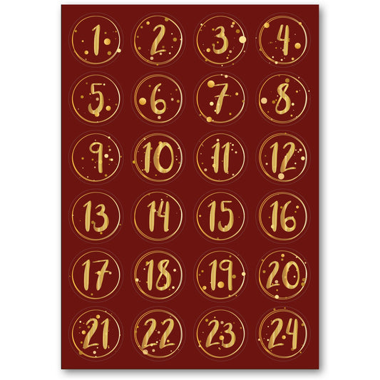 Adventskalender-Zahlenaufkleber 1 bis 24 in vier Farben