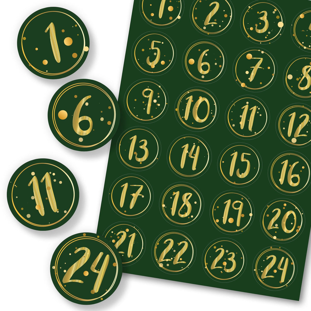 Adventskalender-cijferstickers 1–24 – 4 kleuren