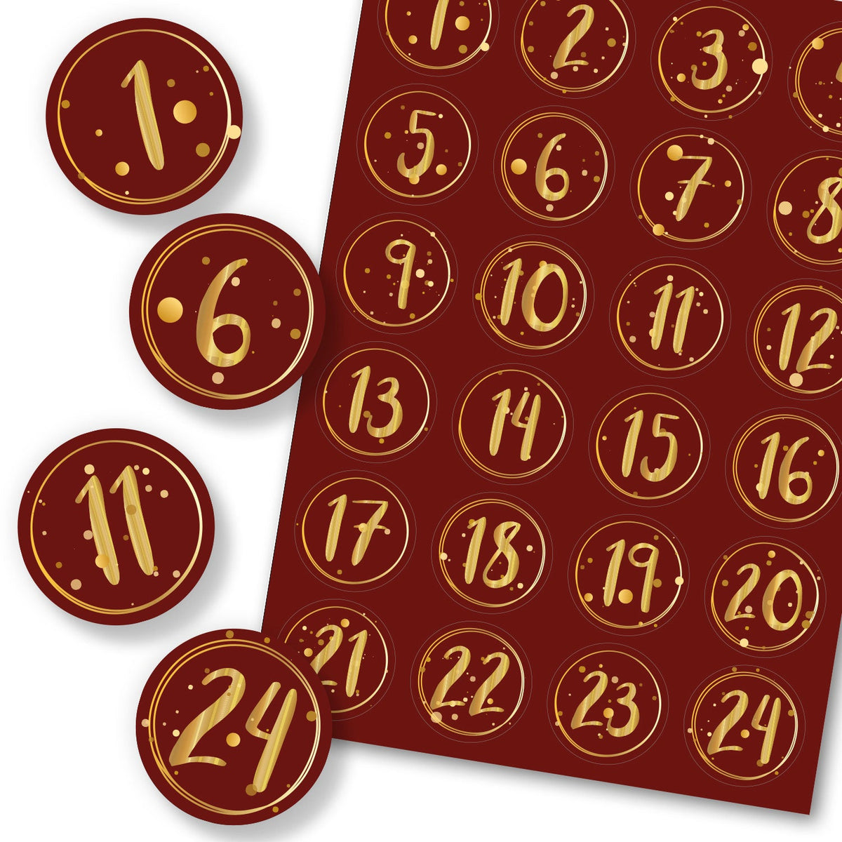 Adventskalender-cijferstickers 1–24 – 4 kleuren