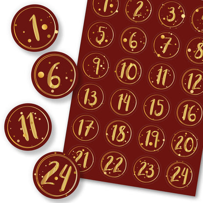 Adventskalender-cijferstickers 1–24 – 4 kleuren