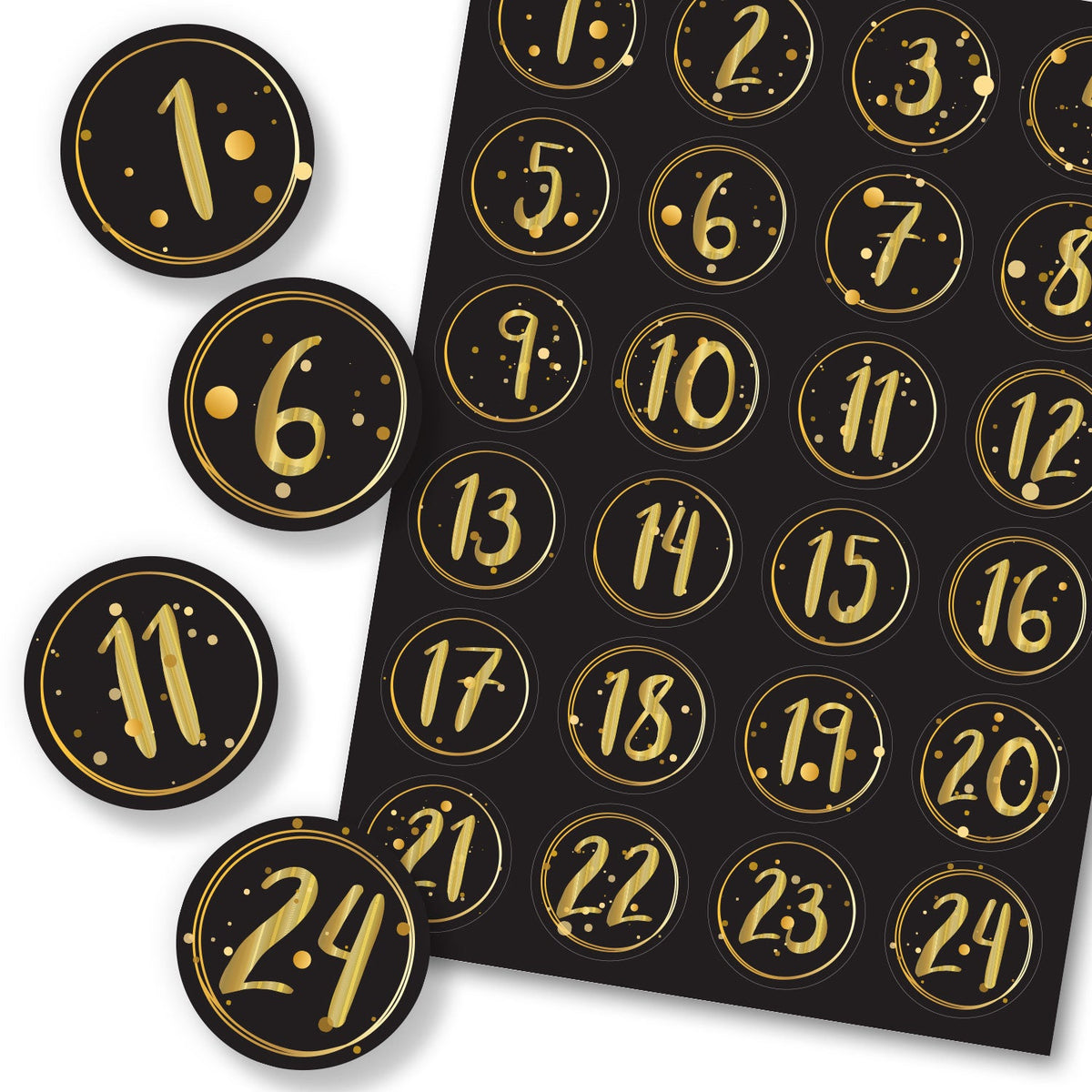 Adventskalender-cijferstickers 1–24 – 4 kleuren