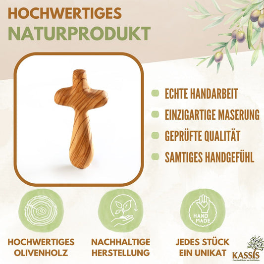 Olivenholz-Handkreuz ohne Gravur – 7 bis 10,5 cm – weitere Produktansicht 2 von 13