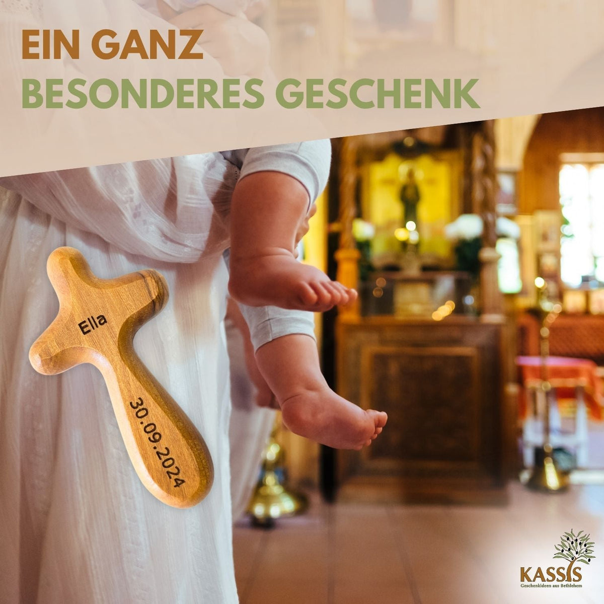 Olivenholz-Handkreuz mit Gravur – 7 bis 10,5 cm – weitere Produktansicht 5 von 13