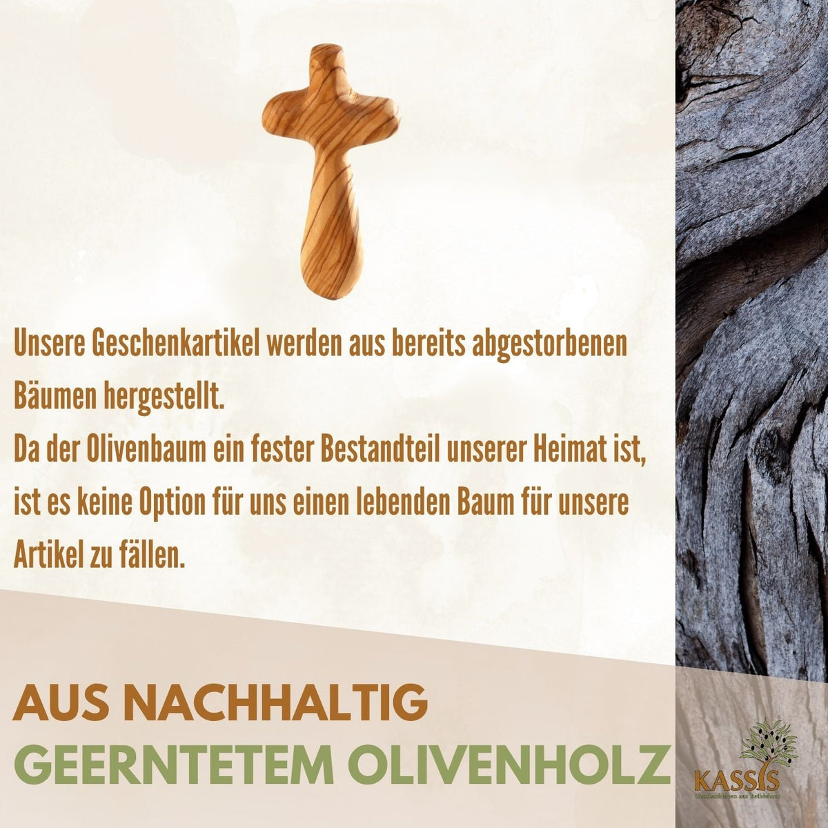 Olivenholz-Handkreuz ohne Gravur – 7 bis 10,5 cm – weitere Produktansicht 8 von 13