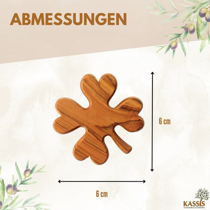 Klaverblad van olijfhout – handsteen & geluksbrenger