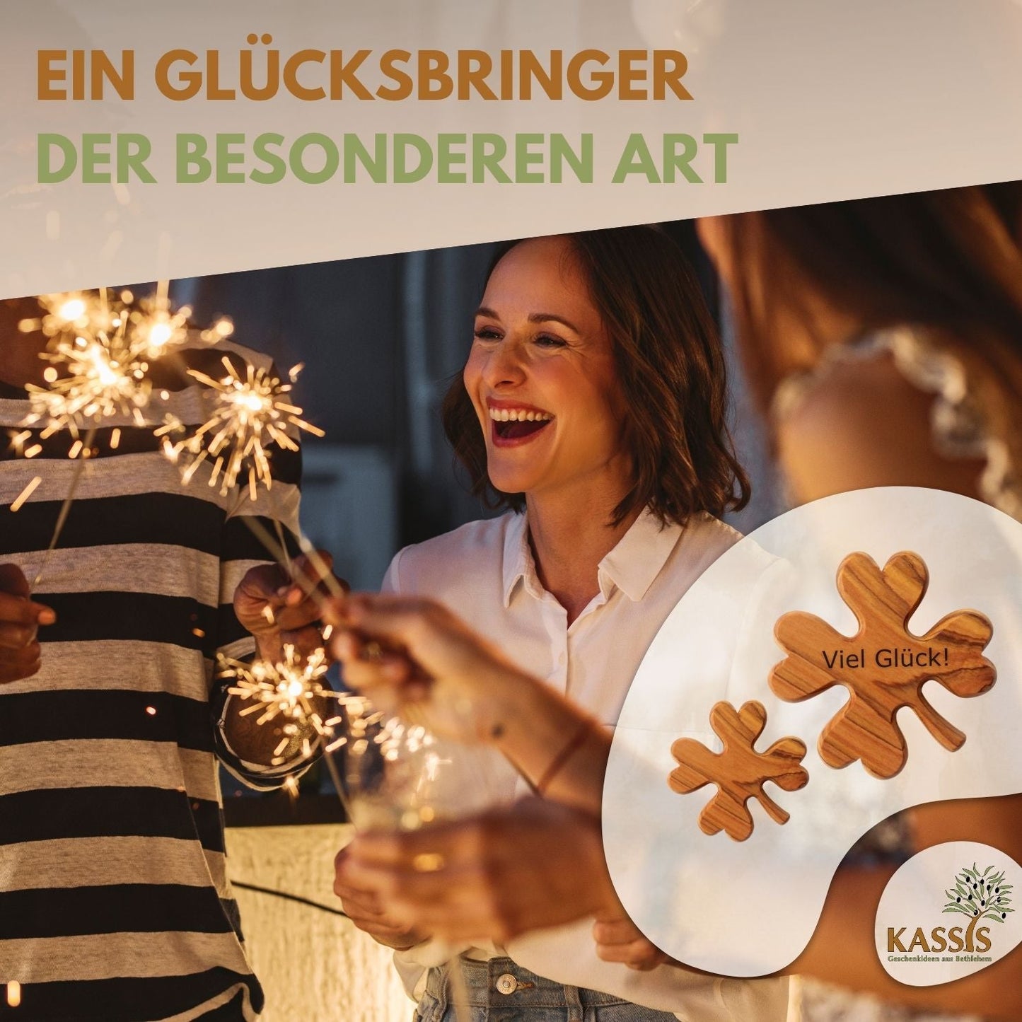 Klaverblad van olijfhout – handsteen & geluksbrenger