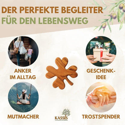 Klaverblad van olijfhout – handsteen & geluksbrenger