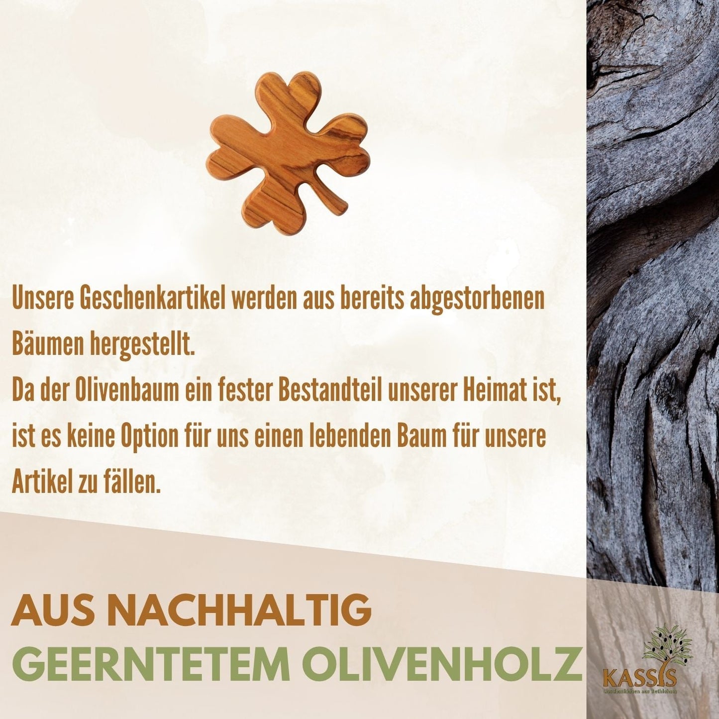Klaverblad van olijfhout – handsteen & geluksbrenger