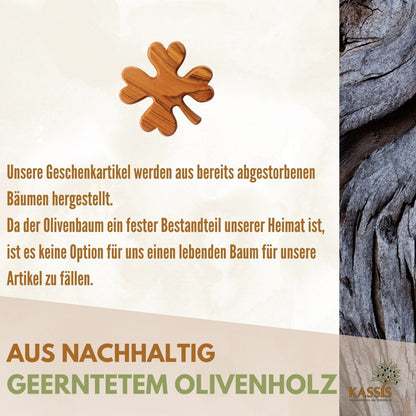Klaverblad van olijfhout – handsteen & geluksbrenger