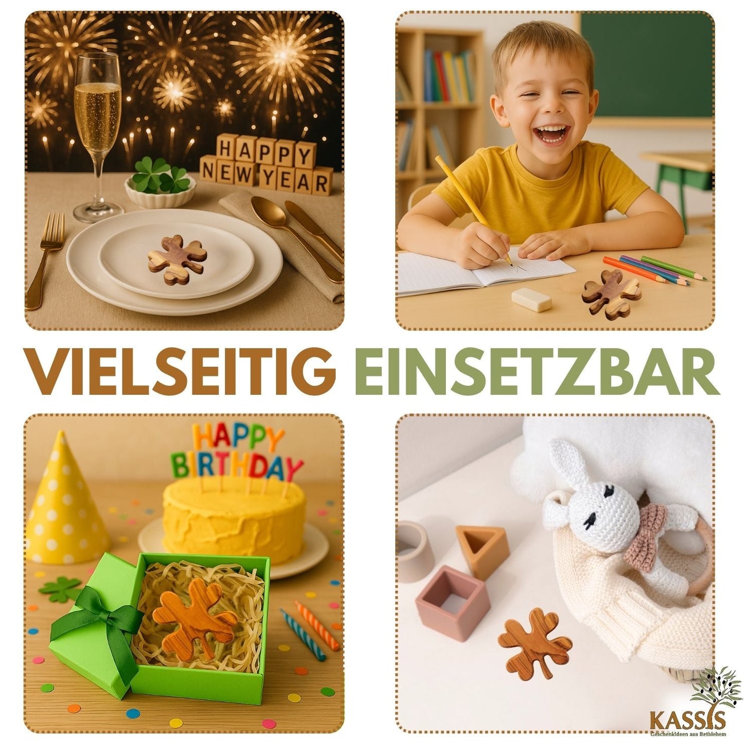 Klaverblad van olijfhout – handsteen & geluksbrenger