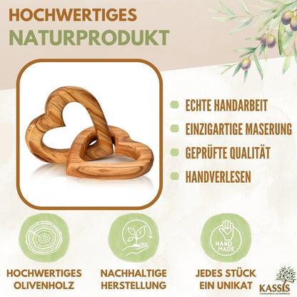 Verbundene Olivenholz-Herzen mit Gravur – 7,5 cm – weitere Produktansicht 2 von 10
