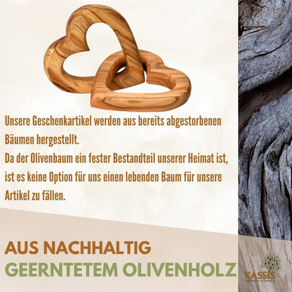 Verbundene Olivenholz-Herzen mit Gravur – 7,5 cm – weitere Produktansicht 8 von 10