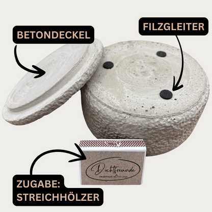 Betonnen geurkaars ‘Grey Cinnamon’ met deksel | Walnoot & Toffee